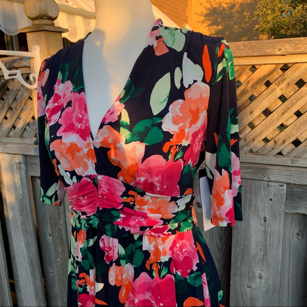 Vince Camuto Floral Midi Dress - Navy and Pink - Picture 4 of 10